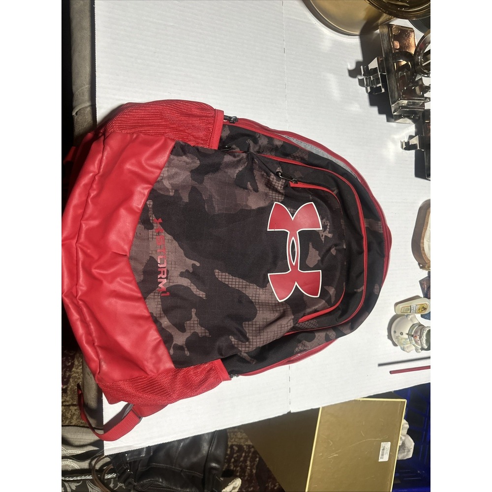 Under Armour Storm Red Camo Backpack Sports School Straps Hiking Travel